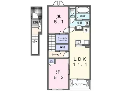 パークヒルズ利根五番館(2LDK/2階)の間取り写真