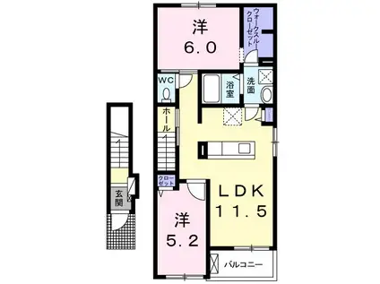 BIORLA 的ヶ浜A(2LDK/2階)の間取り写真