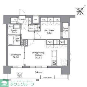 シーズンフラッツ渡辺通(2LDK/13階)の間取り写真