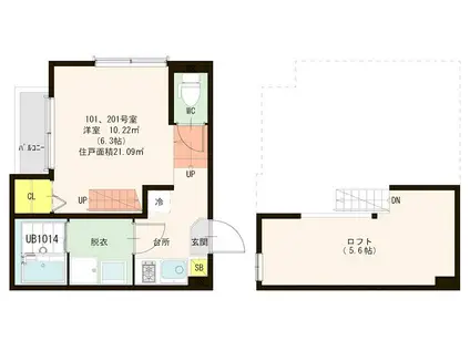 ハーモニーテラス 井尻IX(1K/2階)の間取り写真
