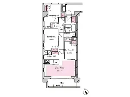 RISING SUN 恵比寿二丁目(3LDK/3階)の間取り写真