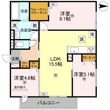 VILLA CALMA(3LDK/1階)の間取り写真