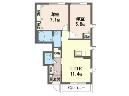 ラ・ファミリーナ(2LDK/1階)の間取り写真