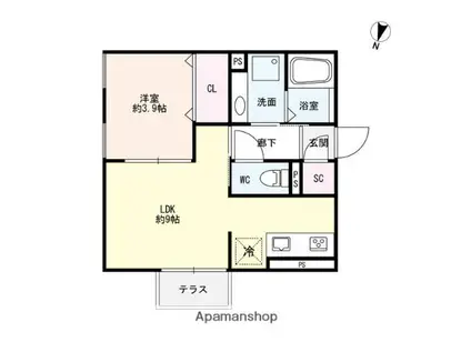 スカイコートA棟(1LDK/2階)の間取り写真