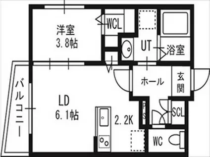 アルファスクエア北12西3(1LDK/1階)の間取り写真