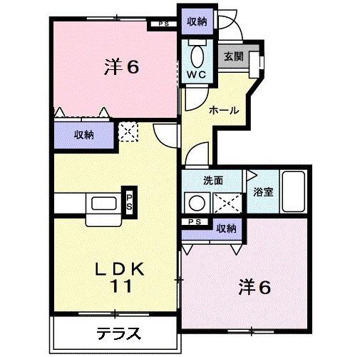 アドナイール B棟(2LDK/1階)の間取り写真