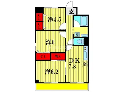 アルデール三郷C棟(3DK/1階)の間取り写真