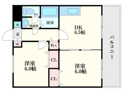 グランデージ今里(2DK/7階)の間取り写真