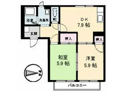 フレグランスAS D棟(2DK/1階)の間取り写真