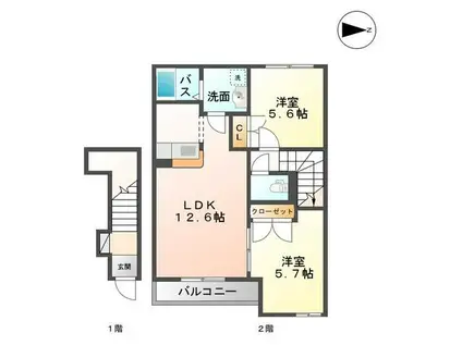 ゴーディアス(2LDK/2階)の間取り写真