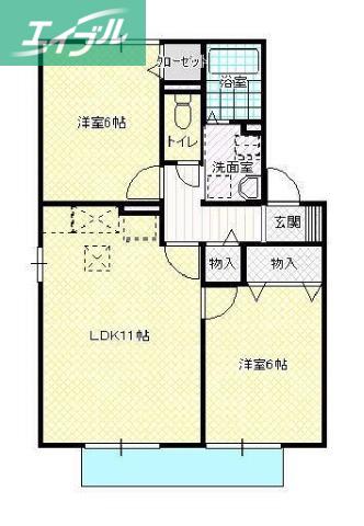 カルムM B棟(2LDK/1階)の間取り写真
