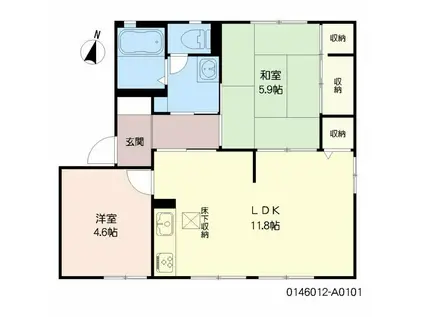 ディアスウエスト  B棟(2LDK/1階)の間取り写真