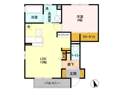 D-ROOMラフィネ・ヴァン・ソレイユ B102(1LDK/1階)の間取り写真