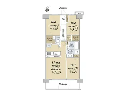 シティテラス大和(3LDK/6階)の間取り写真