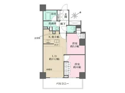 ザ・パークハウス三田ガーデン タワー棟(2LDK/2階)の間取り写真