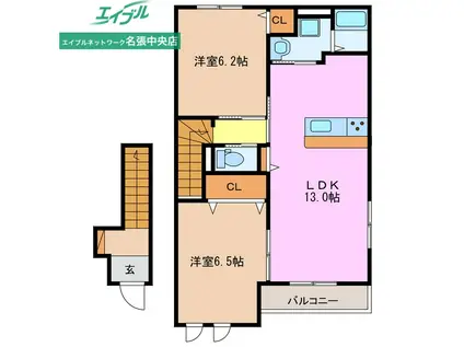 エトワール美旗II(2LDK/2階)の間取り写真