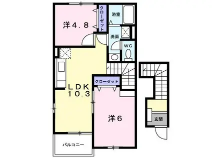 セイバリー・ガーデンB(2LDK/2階)の間取り写真