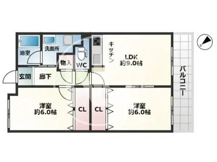 NLC豊中グリーンプレイスIII(2LDK/2階)の間取り写真
