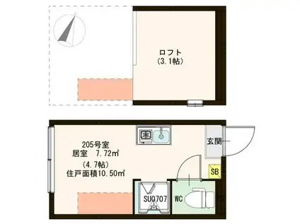 ハーモニーテラスK赤羽(ワンルーム/2階)の間取り写真