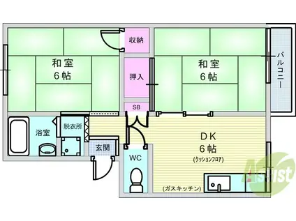 第二三賀ハウス(2DK/2階)の間取り写真