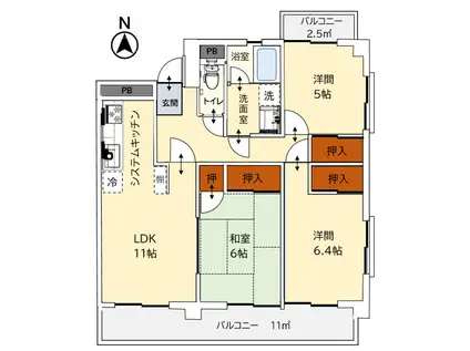 カムフォートK(3LDK/2階)の間取り写真