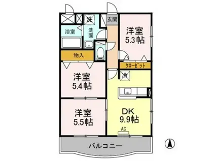 メルヴェイユII(3DK/2階)の間取り写真