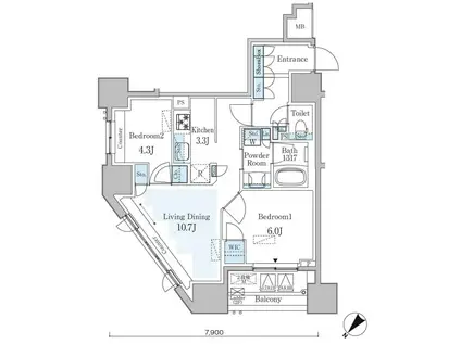 グランパセオ横濱関内プレミアム(2LDK/2階)の間取り写真