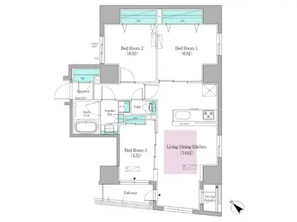 アーバネックス日本橋馬喰町II(3LDK/8階)の間取り写真