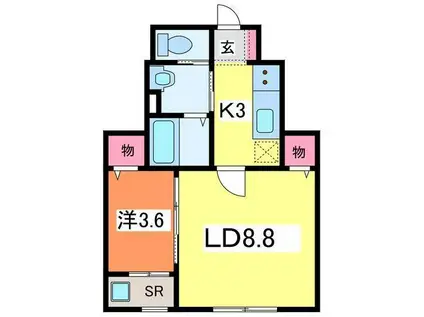 FERIO万代(1LDK/1階)の間取り写真