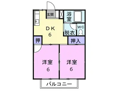 田胡ハイツB(2DK/2階)の間取り写真