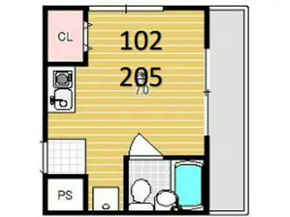 津島ハイツII(ワンルーム/2階)の間取り写真