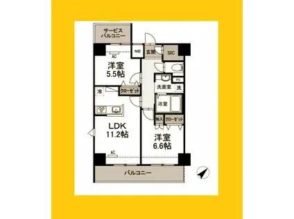 NOBLE BONHEUR(2LDK/6階)の間取り写真