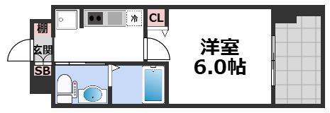 ラクラス阿倍野元町(1K/2階)の間取り写真