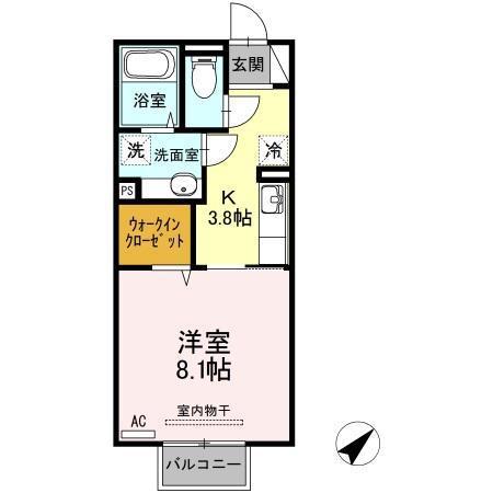 シャインリーフ山口A棟(1K/2階)の間取り写真