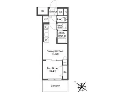 エスタート塚本(1DK/3階)の間取り写真