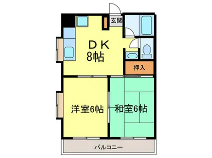 貞方第2ビル(2DK/1階)の間取り写真