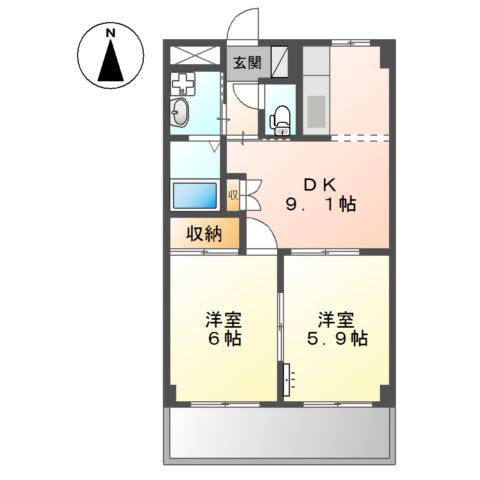 リヴィエール宮前(2DK/1階)の間取り写真