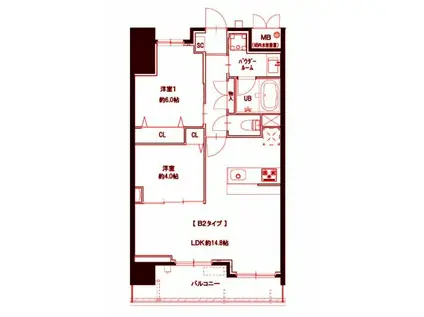 GRAND FARO元住吉(2LDK/6階)の間取り写真