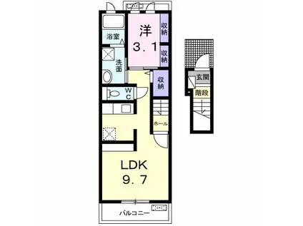 ウエストサイド・アルドール(1LDK/2階)の間取り写真