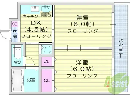 アルデール宮町(2DK/7階)の間取り写真