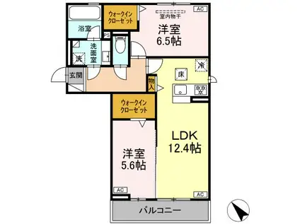 D AVANCE六名新町(2LDK/2階)の間取り写真