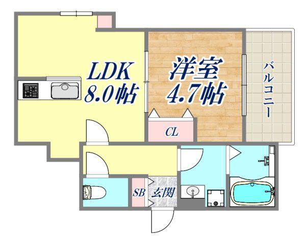 KEYビレッジ東鳴尾(1LDK/3階)の間取り写真