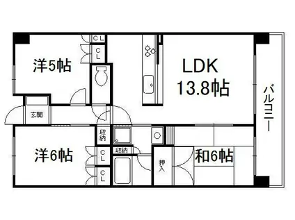 クレアガーデン伏見桃山(3LDK/13階)の間取り写真
