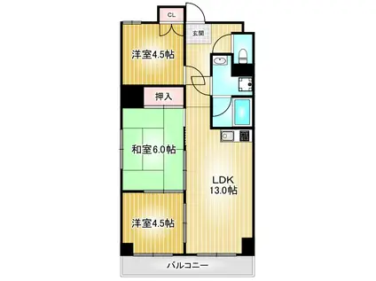 橘屋ビルAMDE(3LDK/4階)の間取り写真