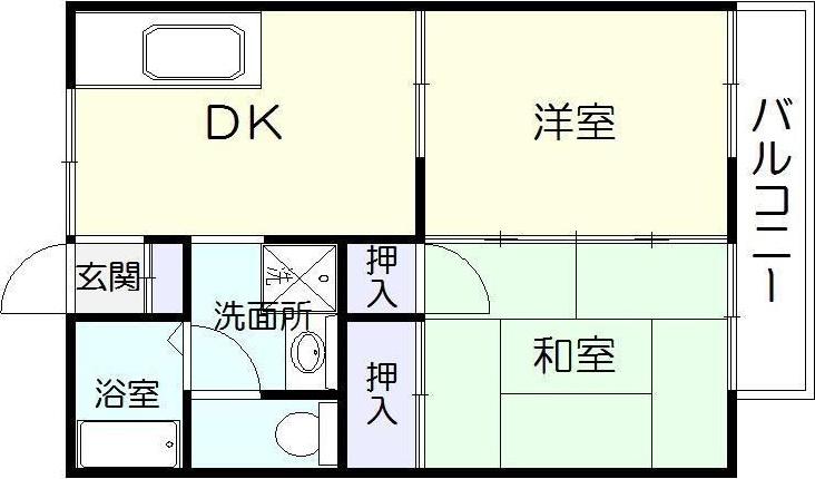 セジュールかんのかど B棟(2DK/2階)の間取り写真