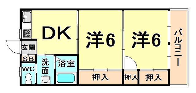 サンナカイパートI(2DK/2階)の間取り写真