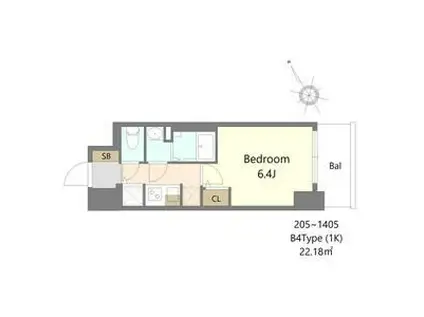 S-RESIDENCE堺湊駅前AZURE(1K/6階)の間取り写真