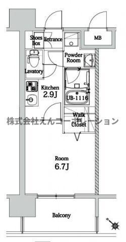 エンクレスト博多LIBERTY(1K/2階)の間取り写真