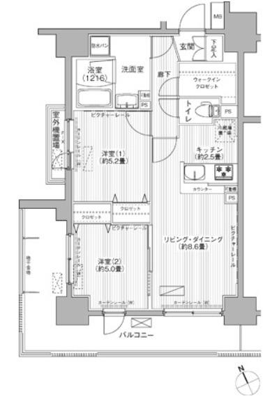 ウィステミラ西船橋(2LDK/2階)の間取り写真