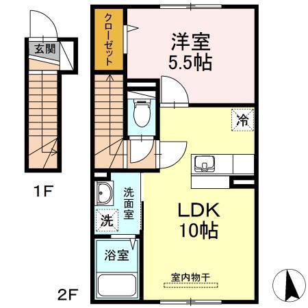 グランモアK(1LDK/2階)の間取り写真